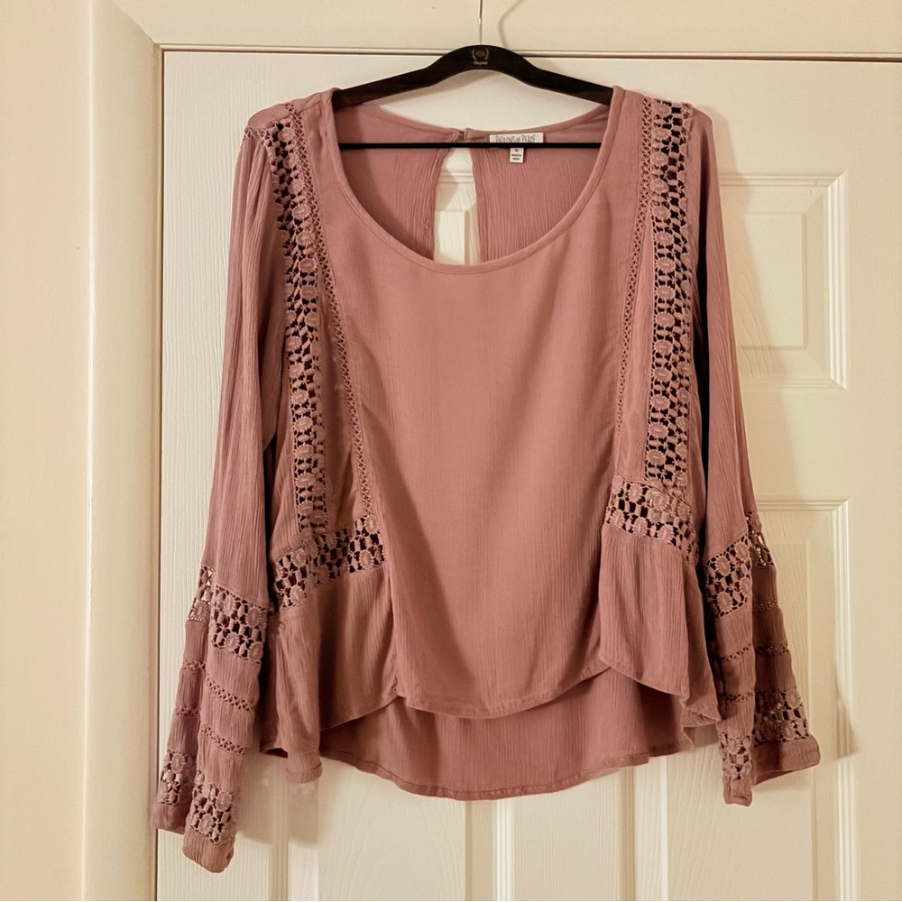Mauve Boho Lace Crochet Bell Sleeve Top M - Patrons of Peace